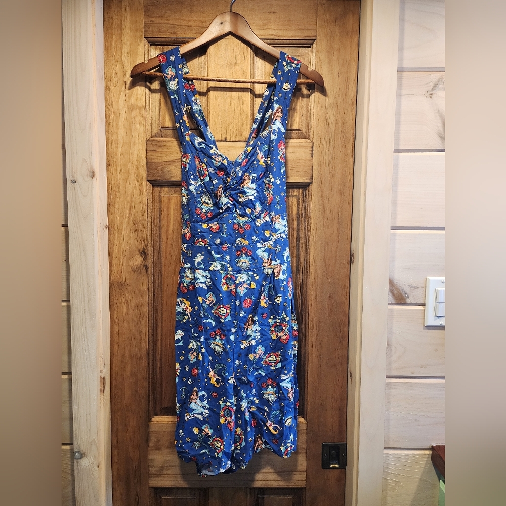 Retro Chic Blue Floral Twist-Front Jumpsuit